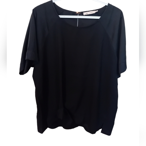 AK Urban Black Blouse‎ Dark Gray Sleeves Sheer Top Keyhole Back Womens 50 (XXL) - Picture 1 of 9